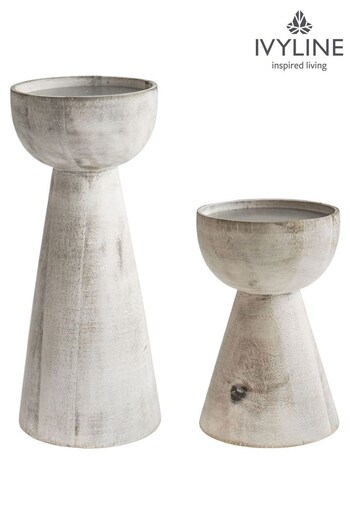 Ivyline White Christmas Padstow Wooden Candle Holders 2 Pack (Q86134) | £45