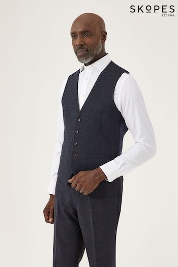 Skopes Aiken Navy Blue Check Suit Waistcoat (Q86202) | £65