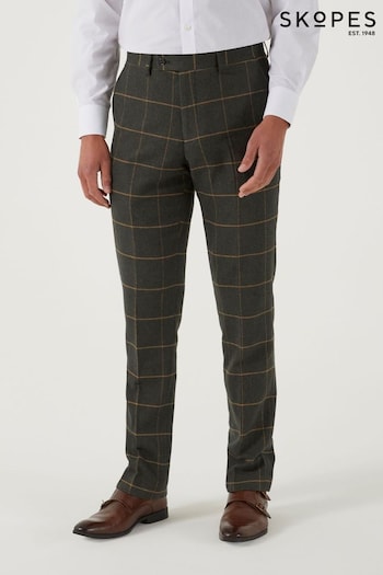 Skopes Warriner Olive Green Check Tailored Fit Suit Trousers (Q86209) | £74