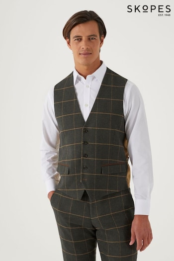 Skopes Warriner Olive Green Check Suit Waistcoat (Q86216) | £65