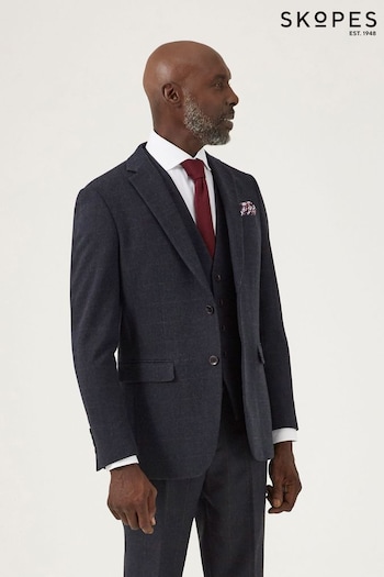 Skopes Aiken Navy Blue Check Tailored Fit Suit Jacket (Q86240) | £135