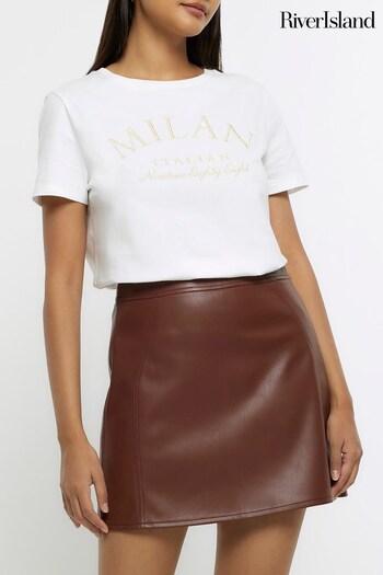 River Island Brown PU Elastic Mini Skirt (Q86272) | £25