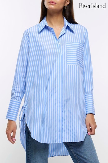 River Island Blue Oversized Tie Side Wide Stripe Shirt (Q86274) | £38