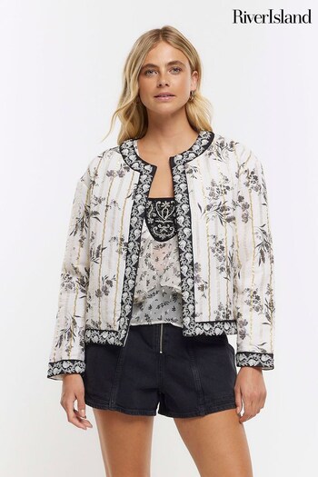 River Island Cream Quilted Floral House Jacket (Q86292) | £65