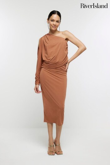 River Island Orange Cold Shoulder Drape Midi Dress (Q86302) | £42