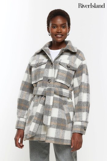 River Island Grey Check Belted Overshirt (Q86337) | £70