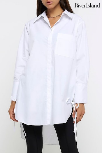 River Island White Tie Side Oversized Shirt (Q86339) | £38