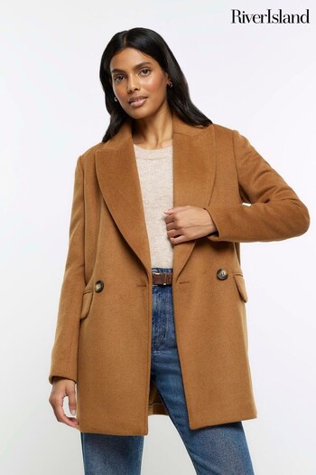 River Island Brown Wool Blend Double Breasted Blazer (Q86358) | £70