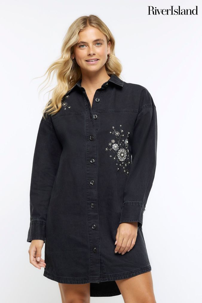 River island midi denim dress deals