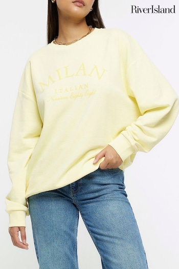 River Island Yellow Graphic Oversized Sweater (Q86384) | £35