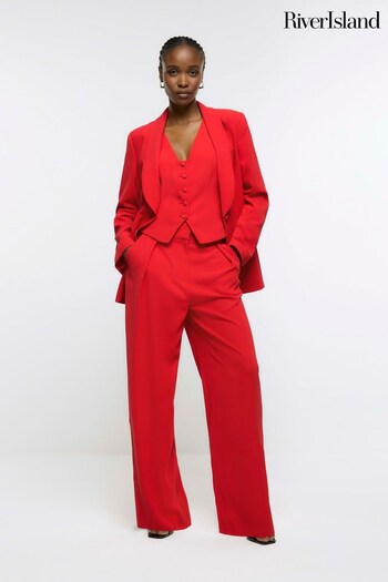 River Island Red Wide Leg Pleated Clean Treat Trousers (Q86397) | £40