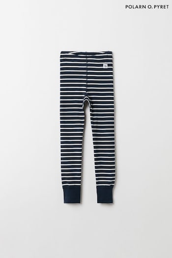 Polarn O. Pyret Blue Organic Cotton Striped Leggings (Q86480) | £22