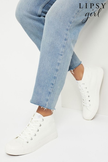 Lipsy White Girl Flat High Top Lace Up Flatform Trainer (Q86548) | £18 - £22