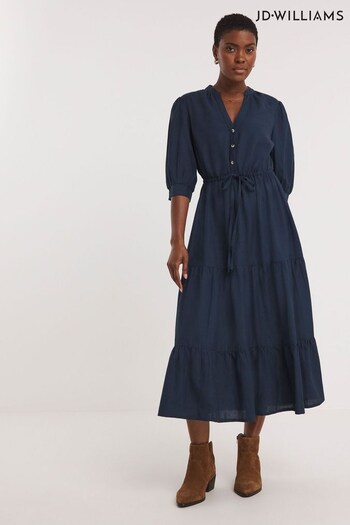 JD Williams Blue Button Through Smock Midi raglan Shirt Dress (Q86584) | £38