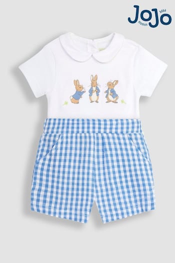 JoJo Maman Bébé White 2-Piece Peter Rabbit Embroidered Body & Shorts Set (Q86590) | £32