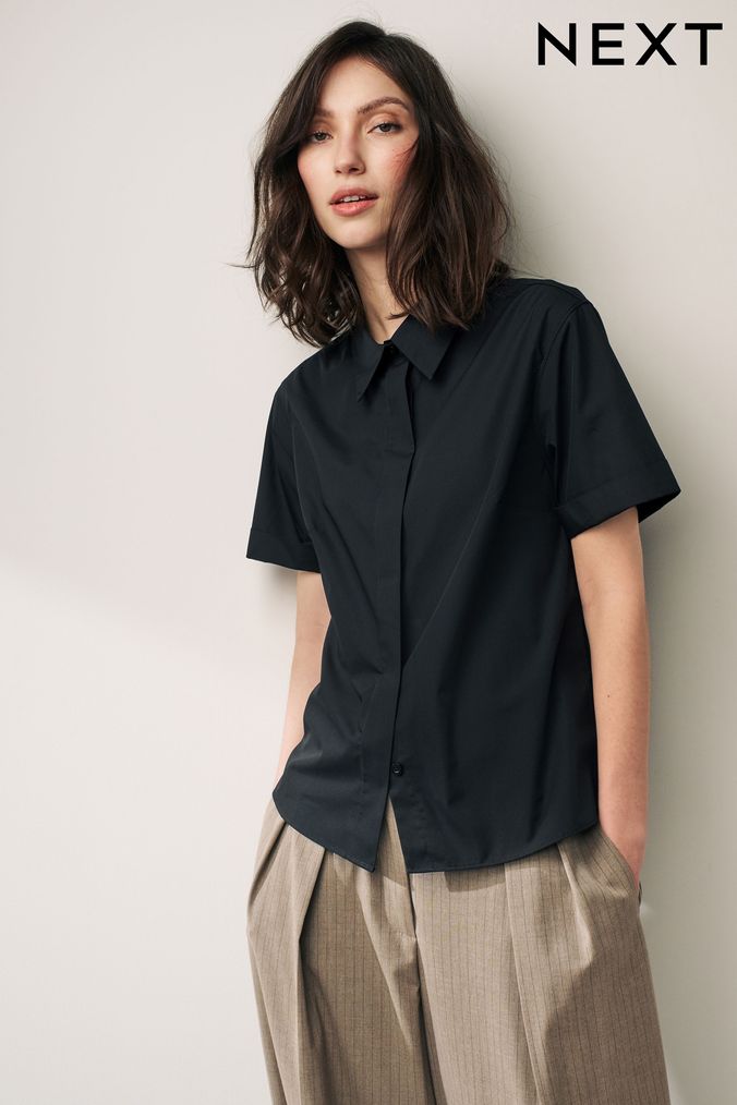 Buy Women s Shirts Black Plain Tops Online Next UK