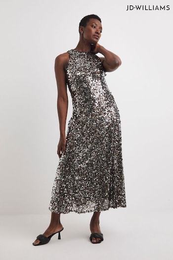 JD Williams Silver Pewter Sequin Maxi Dress (Q86647) | £25