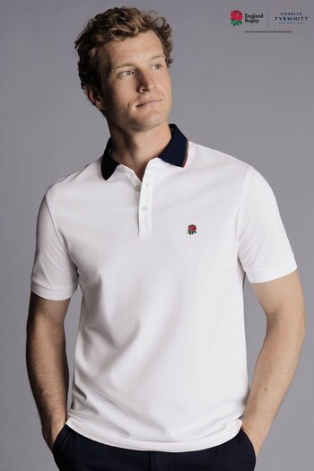 Charles Tyrwhitt White RFU Collar Detail Short Sleeve Pique Polo Shirt (Q86706) | £65