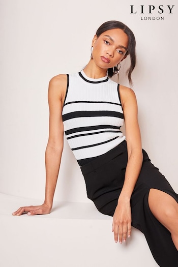 Lipsy Black White Stripe Petite Fitted Knit Chevron Vest (Q86762) | £32
