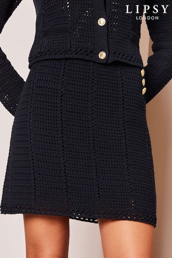Lipsy Navy Blue Co-ord Crochet Mini Skirt (Q86763) | £40