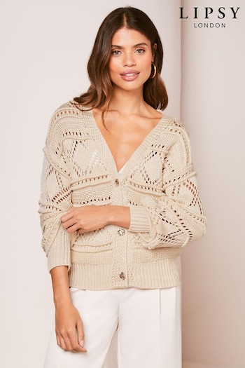 Lipsy Ivory White Chunky Stitch Mix Knitted Cardigan (Q86766) | £46