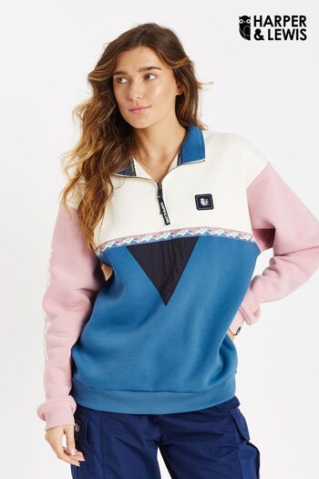 Harper & Lewis Blue Ashi 1/4 Zip Sweatshirt (Q86970) | £60