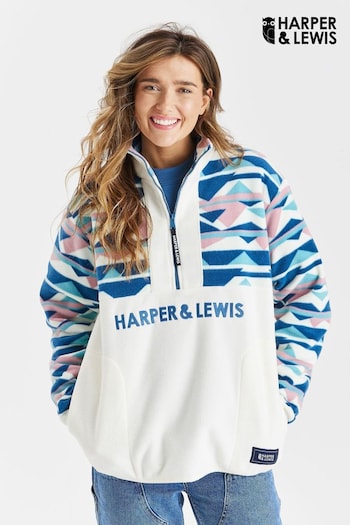Harper & Lewis Cream Veronica Retro Pattern 1/4 Zip Polar Fleece (Q87008) | £60