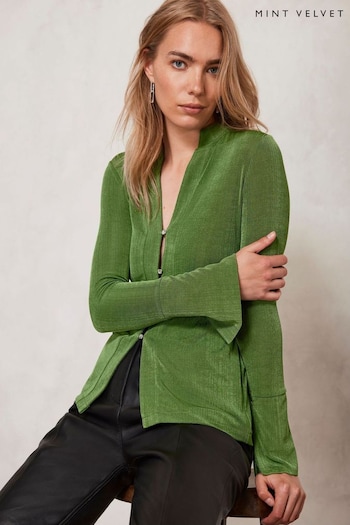 Mint Velvet Green Sheer Shirt (Q87011) | £59