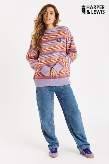 Harper & Lewis Purple Beaumont Retro Pattern Knitted Jumper (Q87032) | £52