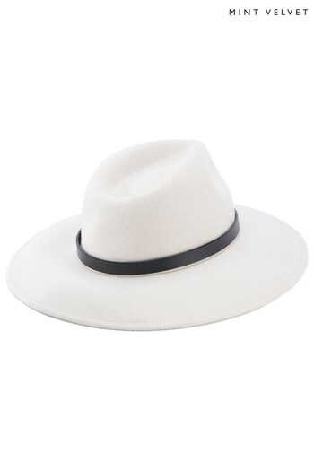 Mint Velvet Cream Buckle Strap Fedora Hat (Q87060) | £59