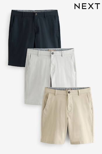 Navy Blue/Grey/Stone Loose Stretch Chinos Denim Shorts 3 Pack (Q87158) | £52