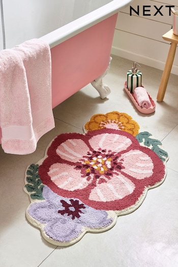 Pink 100% Cotton Floral Shaped Bath Mat (Q87168) | £20