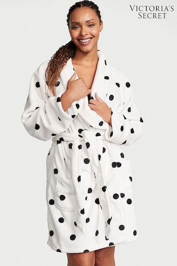 Victoria's Secret White Black Dots Cosy Short Dressing Gown (Q87193) | £49