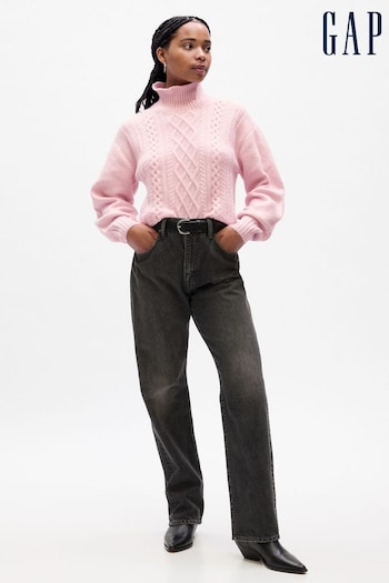 Gap Pink Relaxed Forever Cosy Turtle Neck Cable Knit Jumper (Q87248) | £55
