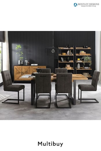 Bentley Designs Rustic Oak Black Indus Extending 6-8 Seater Dining Table and Dark Grey Cantilever Chairs Set (Q87271) | £2,350