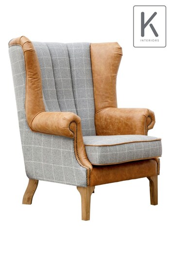 K Interiors Grey Quincy Wool And Leather Wing Chair (Q87295) | £1,165