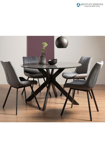 Bentley Designs Grey Hirst 4 Seater Table and 4 Grey Chairs Dining Set Set (Q87321) | £880