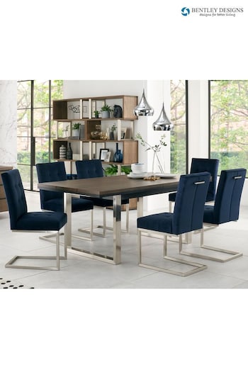 Bentley Designs Satin Nickel Tivoli Extending 6-8 Seater Dining Table and Blue Cantilever Chairs Set (Q87330) | £2,560