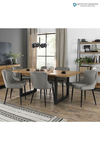 Bentley Designs Rustic Oak Black Indus Extending 6-8 Seater Dining Table and Grey Chairs Set (Q87337) | £1,600