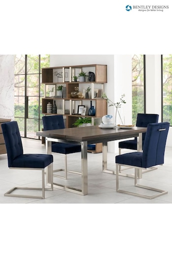 Bentley Designs Satin Nickel Tivoli Extending 4-6 Seater Dining Table and Chairs Set (Q87340) | £1,950
