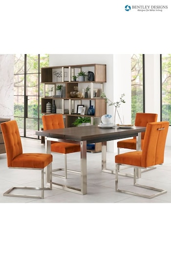 Bentley Designs Satin Nickel Tivoli Extending 4-6 Seater Dining Table and Pumpkin Orange Chairs Set (Q87342) | £1,950