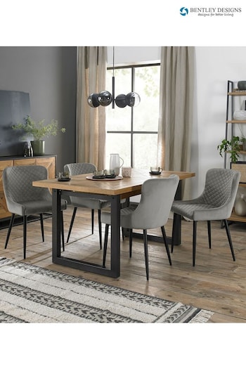 Bentley Designs Rustic Oak Black Indus Extending 4-6 Seater Dining Table and Grey Chairs Set (Q87343) | £1,300
