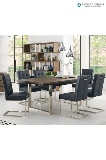 Bentley Designs Satin Nickel Tivoli Extending 6-8 Seater Dining Table and Chairs Set (Q87358) | £2,560