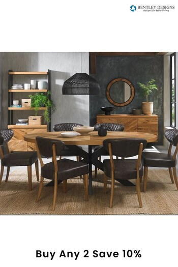 Bentley Designs Rustic Oak Peppercrn Ellipse 6 Seater Dining Table and Chairs Set (Q87360) | £2,200