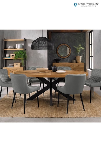 Bentley Designs Rustic Oak Peppercorn Ellipse 6 Seater Dining Table and Grey Chairs Set (Q87363) | £1,600