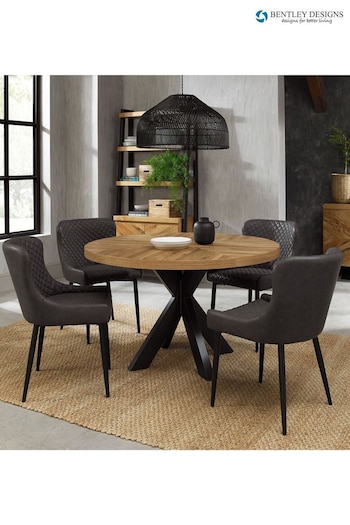 Bentley Designs Rustic Oak Peppercorn Ellipse 4 Seater Dining Table and Chairs Set (Q87366) | £1,200