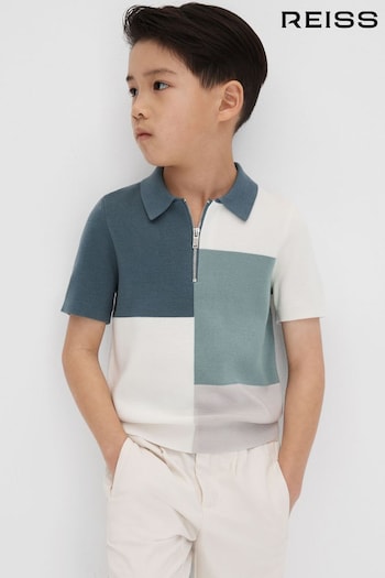 Reiss Sage Delta Junior Colourblock Half-Zip Polo Shirt (Q87423) | £38