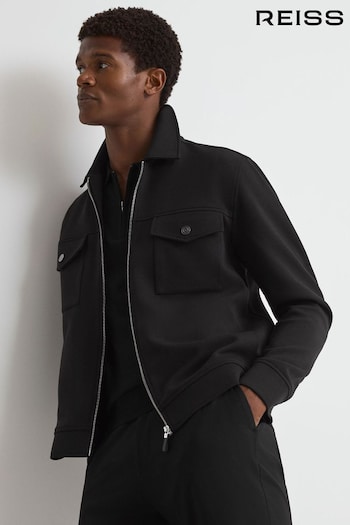 Reiss Black Medina Interlock Jersey Zip-Through Jacket (Q87428) | £168