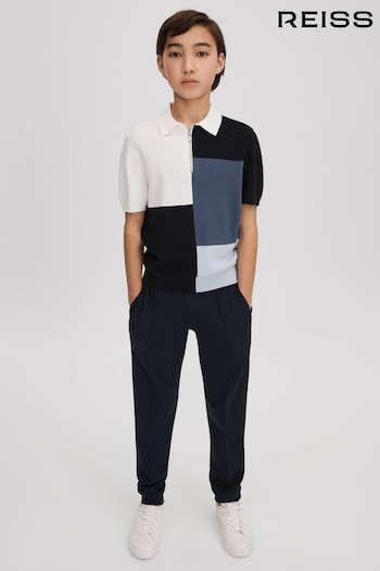 Reiss Blue Delta Junior Colourblock Half-Zip dispon Polo Shirt (Q87444) | £38