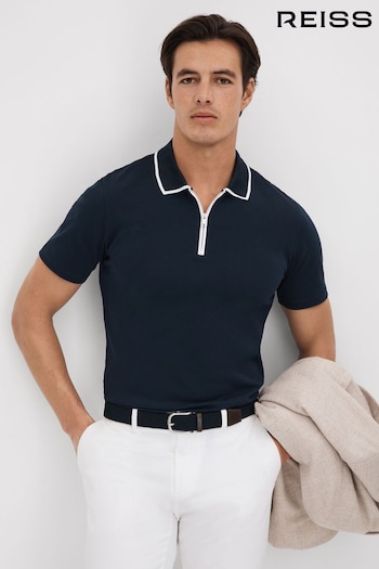 Reiss Navy Cannes Slim Fit Cotton Quarter Zip Shirt (Q87465) | £68